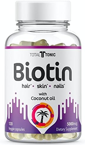 Biotin (High Potency) 5000mcg Per Veggie Cap; Enhanced with Extra Virgin Organic Coconut Oil for better absorption; Supports Hair Growth, Radiant Skin and Strong Nails; 120 liquid caps; Made In USA.
