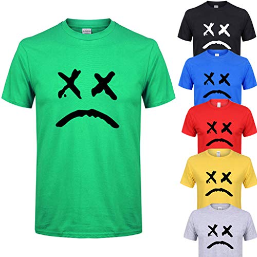 Simayixx Tops for Men Men's Summer Casual Slim Fit Single Short Sleeve Pullover Henley T Shirts Teen Boys Print Blouses Tee Black