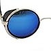 Mirror lens Round Glasses Cyber Goggles Steampunk Sunglasses Vintage Retro(Silver Frame Green Blue Mirror Lens)