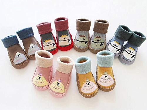 Cute Baby Boys Girls Toddlers Moccasins Cartoon Knitted Non-Skid Indoor Shoes Socks/Slippers First Walker Shoes (Red, Size:6-12 Months)
