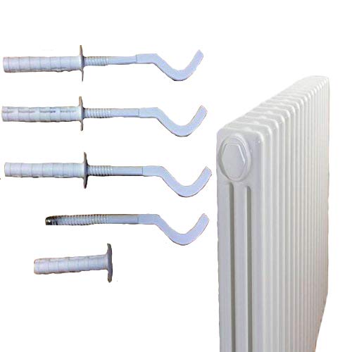 4 x Universal Design Radiator Wall Mount Brackets (White) with Fixing Kit