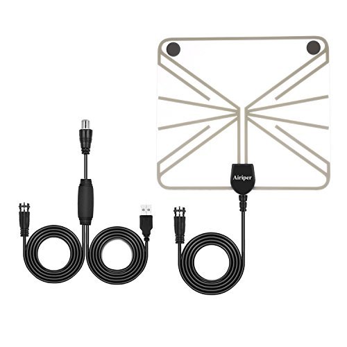 Airiper Indoor TV Antenna, Ultra Thin Digital HDTV Antenna with Detachable Amplifier Signal Booster, 10ft Coax Cable, USB Powered Amplified Antenna - 50 Miles Range (Transparent)