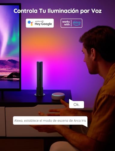 Barras de Luz, Retroiluminación de TV RGBICWW Funciona con Alexa y Google Assistant, Regulable 16 Millones de Colores Para Habitaciones, Decoración de Juegos