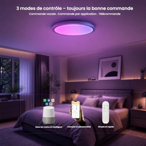Yeelight Office Close-to-Ceiling Lights RGB LED Smart Ceiling Lights, 60W, 3800 Lumens, 2700K-6500K, Dimmable Lamp, Compatible with Alexa, for Living Room, Bedroom, Kitchen