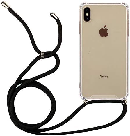 Artfeel Transparent Case Compatible with iPhone XS Max,Soft Silicone Frame + Hard Acrylic Back Case with Neck Lanyard Strap,Ultra Thin Lightweight Clear Crossbody Cover,Black