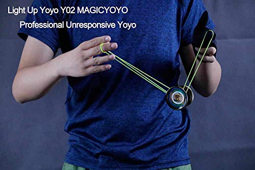 YOSTAR Light Up Yoyo Kids Unresponsive Yoyo Professional MAGICYOYO Y02-AURORA + 5 Strings + Bag + Glove (Black with Blue Light)