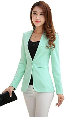 HaoMing Women Clothing HM Women Fashion Casual Long Sleeve Work Blazer One Button Jacket 010 Green 2X/8