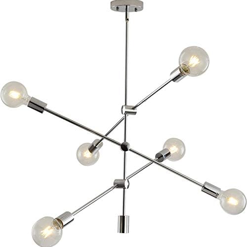 モダンなスプートニクシャンデリア照明ブラッシュドブラスシーリングライトミッドセンチュリーペンダント ダイニングルームキッチンリビングルーム用 6 E27ランプソケットフィクスチャ ブラック 6アーム