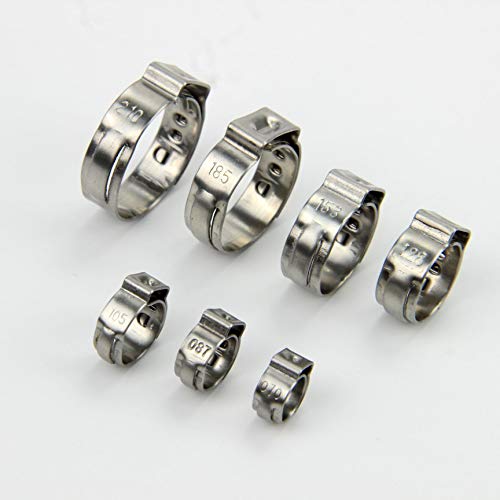 Leberna 80 Pcs 304 Stainless Steel Stepless Single Ear 7-21mm Hose Clamps with Pincers Crimper Tool Kit | Securing Pipe Hoses Automotive | Cinch Rings Pinch Clamp, Crimp Clamp Assortment PEX Crimping