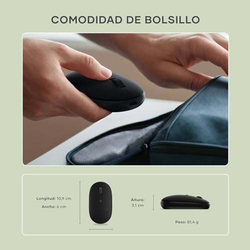 SATECHI OntheGo™ Wireless Mouse, USB-C Recharge, Bluetooth Up to 3 Devices, Adjustable DPI, Elegant Ergonomic Mouse for MacBook, Laptop, iPad and More - Black