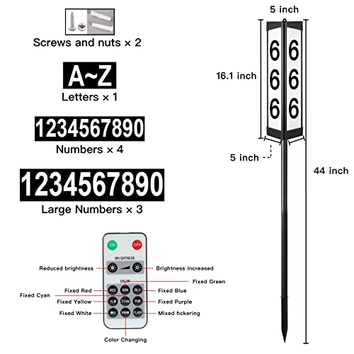 Solar Address Number Sign, 3 Sided Solar Powered Outdoor Waterproof Lighted Address Sign House Number Light, Colored Solar Address Sign for Street Sign House Outside Garden Driveway