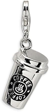 3D Coffee Cup Charm Lobster clasp Enamel Rhodium Plated for Bracelet or Key chain
