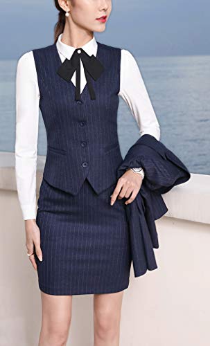 Women's Three Pieces Office Lady Blazer Business Suit Set Women Suits for Work Skirt/Pant,Vest and Jacket (Blue, M)