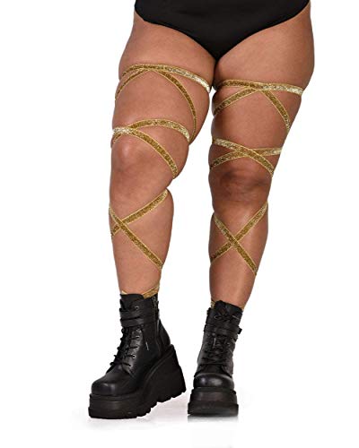 iHeartRaves Pair of Non-Slip Gold Glitter Leg Wraps (Plus Size)