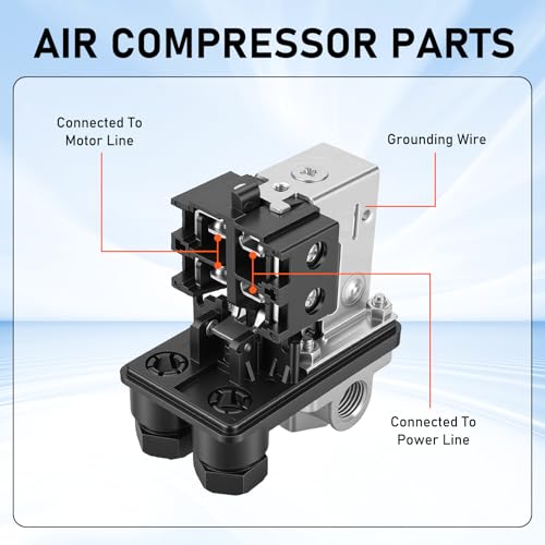 Pressure Switch Air Compressor, 220V Pressure Switch Compressor, 20A Kit Accessories Air Compressor with Pressure Gauge Safety Valve Fittings 90-120 PSI