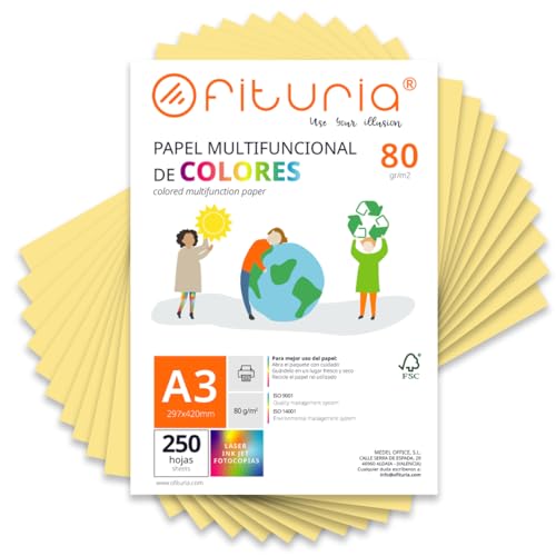 Coloured Sheets, Pack 250 Sheets A3 80 g – Coloured Paper for Crafts, Printer, Scrapbooking – Folios Colours – Ideal Origami, Papiroflexia, Office and School (Cream, 250h)