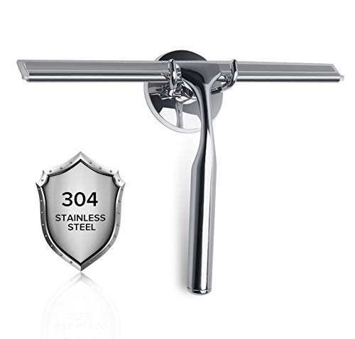 Teletrogy Shower Squeegee,10" Heavy Duty Stainless Steel Squeegees for Showers All-Purpose Bathroom Window Squeegee Glass Shower Door Squeegee with Matching Hooks Holder - Thumbnail 7