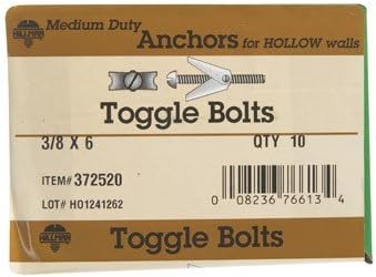 Hillman Toggle Bolts 3/8 " - 16 X 6 " Round Head Slotted Zinc Plated Steel 10/Box