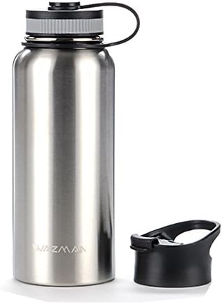 WAZMAN 32oz Stainless Steel Insulated Water Bottle with 2 lids, Double Wall Vacuum Bottles for Gym Office Travel Camping Hiking Cycling