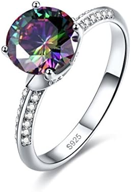 Jrose 925 Sterling Silver Rainbow Topaz Elegant Anniversary Bridal Wedding Band Engagement Ring