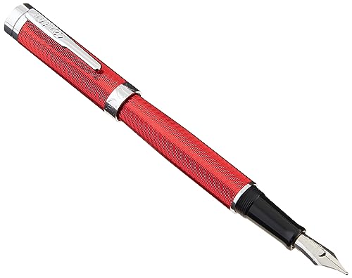 Conklin Herringbone Signature Fountain Pen - Broad JoWo Nib, Red with Chrome Tr…