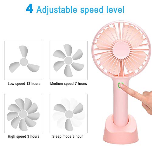 YIHUNION Mini Handheld Fan Portable, Hand held Personal Fan Rechargeable Battery Operated Powered Cooling Desktop Electric Fan with Base, 2500Mah Battery 4 Modes for Home Office Travel Outdoor (Pink)