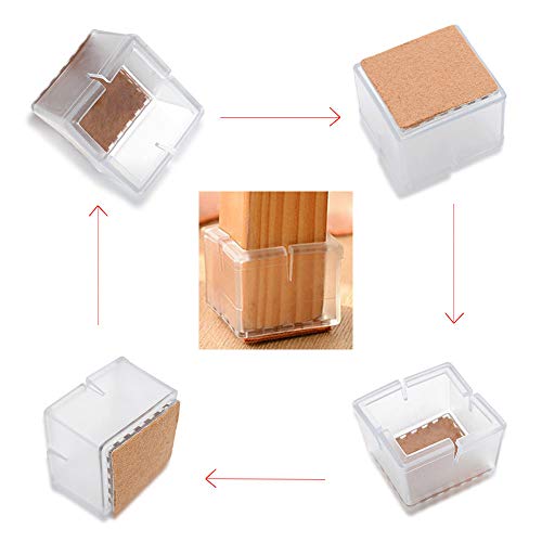 LZYMSZ 32 Pack Chair Leg Wood Floor Protectors,Silicone Floor Protector Table Feet Covers,Square Chair Leg Caps with Felt Pads,Chair Feet Glides Furniture Carpet Saver