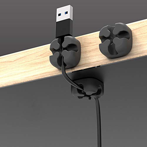 Wffo 5 Pcs Cross Slicone Cable Organizer♚Desktop Organizer Winder Management Headphone Cord Holder (Black) - Thumbnail 2