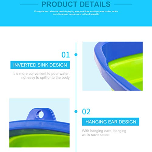 Binory 2.5L Collapsible Silicone Sand Bucket,Sand Pail Square and Circle Toy for Summer Beach Party Game Playing,Expandable Multi Purpose Indoor Outdoor Sand/Water/Toy Storage Bucket (green) - Thumbnail 3