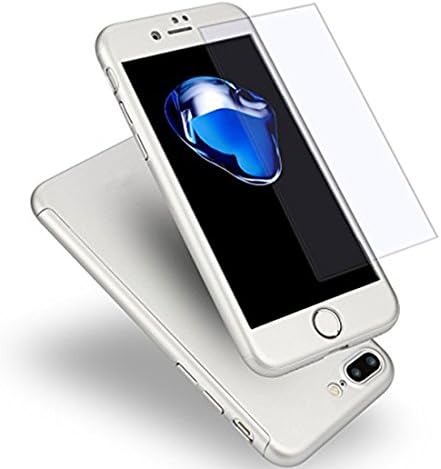 iPhone 7 7 Plus Case, 360 Full Body Protection Thin Exact-Fit Premium Matte Finish Dual Layer Hard Case with Tempered Glass Screen Protector for Apple iPhone 7 7Plus (Silver plus)