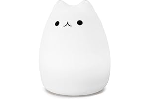 WoneNice Cute Kitty Night Light, Rechargeable Silicone Cute Lamp with Warm White & 7-Color Breathing Modes, Touch Sensor Control, Gift for Women Teen Girls Kids Toddler Baby
