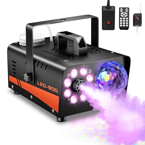 Dsocool Smoke Machine, Fog Machine with Disco Ball Lights, 600W and 3000CFM with 13 Colorful LED Lights Effect, Wireless Remote Control, Suitable for Indoor, Wedding, Parties, Halloween, and DJ Stage