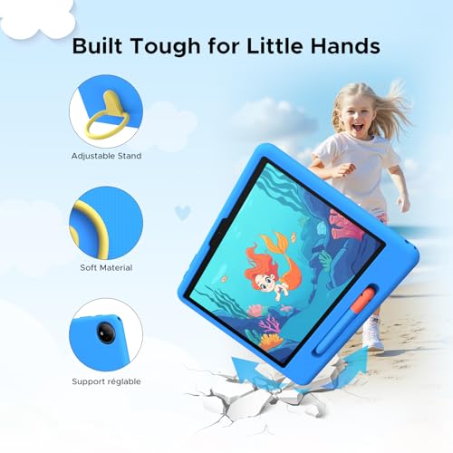 POPUX P10 Kid Tablet 10 Inches, Tablet for Children with 32GB RAM+64GB ROM, 90Hz Android 16 Tablet with Gemini AI, T310 Quad-Core, 7000mAh, 5G WiFi, 8MP+5MP, Tablets with Pen, Silicone Case, Blue