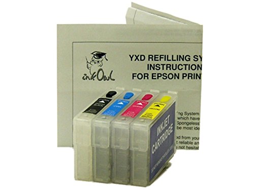 InkOwl - 4 Refillable Cartridges for EPSON 252, 252XL, 254XL - for use in WorkForce WF-3620, WF-3640, WF-7110, WF-7610, WF-7620