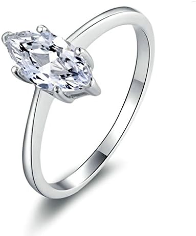 Bishilin Silver Plated Marquise Cubic Zirconia Solitaire Promise Rings Bands For Her Size 7.5