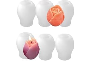 6 PCS Tulip Flower Silicone Molds - 3D Floral Resin Candle Soap Molds For DIY Epoxy Casting, Wax Candles, Fondant Cake Decora