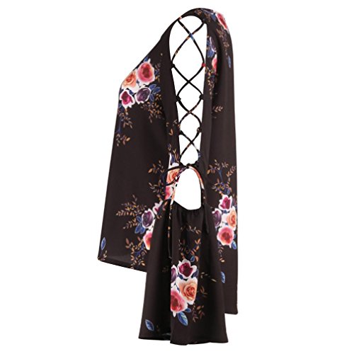 Dainzuy Ladies Sexy Casual Tops, Women's Floral Printing T-Shirt Short Sleeve Blouse (Black 1, L)