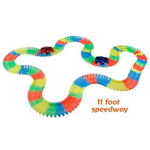 Race Rail Track Assemble Twister Amazing Race Track Kit Set Flexible Bendable Dark Glow,2 Car with Flashing Headlights LD Light,Great gift for Kids Toddlers Boys Girls,220 Pcs - Thumbnail 4