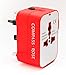 Universal Travel Adapter, European Travel Plug Adapter, UK Travel Adapter Type C and USB Ports,100-250V Output, International Travel Adapter in Red and White