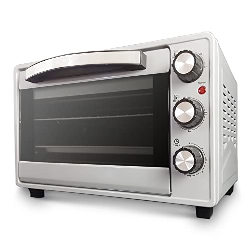 Grunkel - HR-23, Forno elettrico multifunzione da tavolo da 23 l con 3 funzioni di calore e selettore di temperatura fino a 230°C, Timer fino a 60 min, 1600 W (argento)