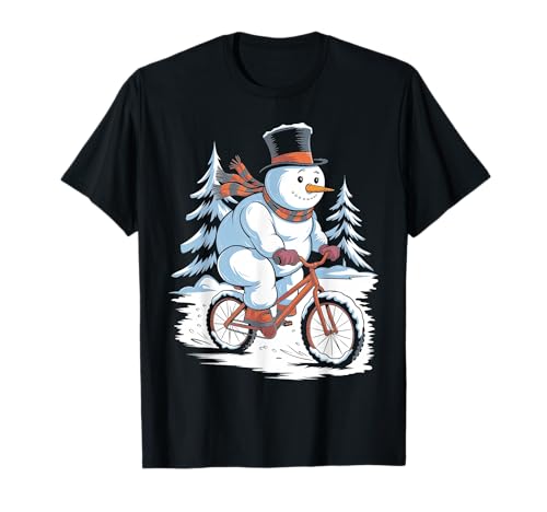 Snowman Riding Bike Winter Fun T-Shirt