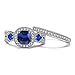 Vibrille Cushion-Cut Lab-Created Blue Sapphire and Cubic Zirconia Square Frame Bridal Wedding Ring Sets in Sterling Silver