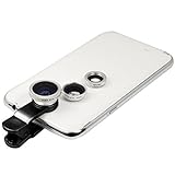 Silver Universal Clip-on 180 degree 3 in 1 Fisheye+Wide Angle+Macro Camera Lens Kit for iPhone 5 5S 4 4S 6 Samsung Galaxy S5/S4/S3 Note 4/3/2 HTC Blackberry Bold Touch, Sony Xperia, Motorola Droid
