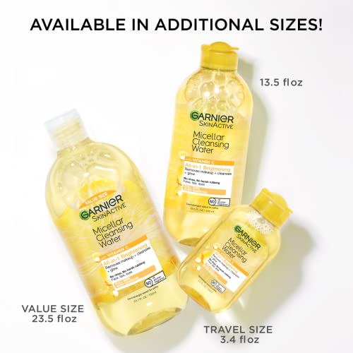 GARNIER MICELLAR WATER WITH VITAMIN C, FACIAL CLEANSER & MAKEUP REMOVER, BRIGHTENING & HYDRATING, FOR ALL SKIN TYPES, VEGAN, CRUELTY FREE, 13.5 FL OZ (400ML), 1 COUNT
