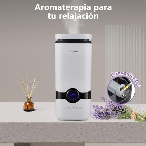 Glückluz Humidificador de Aire 4L para Dormitorio, Humidificador Ultrasónico y Difusor de Aromas con Boquilla 360° - Control de Humedad, Temporizador, Apagado Automático para un Ambiente Silencioso