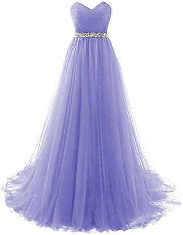 LastBridal Women Tulle Strapless Prom Bridesmaid Dresses Long Formal Evening Gowns With Beaded Belt LB0111