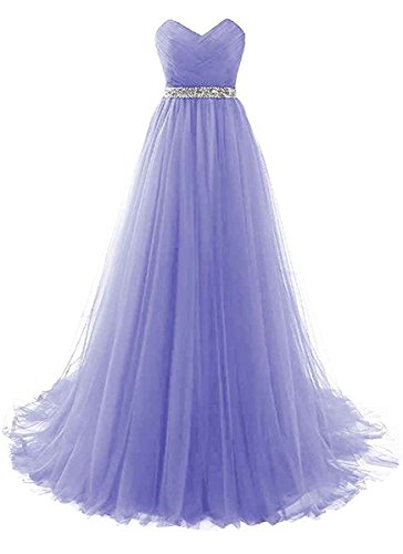 LastBridal Women Tulle Strapless Prom Bridesmaid Dresses Long Formal Evening Gowns With Beaded Belt LB0111