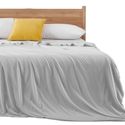 Elegear 200x220cm Bamboo Cooling Blanket for Night Sweats, Q-Max 0.4 Summer Cool Fiber Throw for Bed Sofa Chair Travel Adult Kid Hot Sleeper, Breathable, Comfort, Lightweight, Double/King Size, Gray