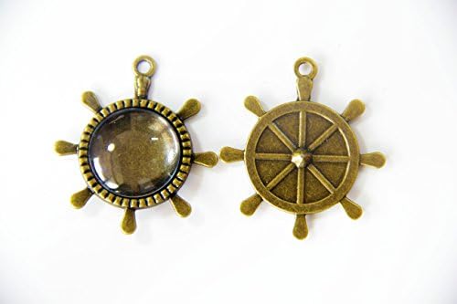 Vintage Bronze Pendant Kit, 10 sets shipwheel Style, Glass Diameter 3/4inch (20mm)