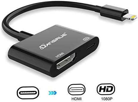 Ivendita 1900 Compatible with iPhone X 8 7 6 iPad HDMI Adapter Converter, 2 in 1 1080P Digital Audio Video AV Connector Adaptor to TV Projector, Plug and Play, Black